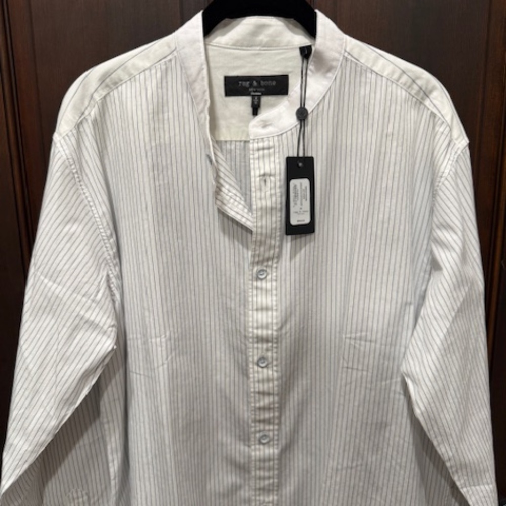 RAG & BONE Mens striped  button down mandarin collar -NWT- $100.00